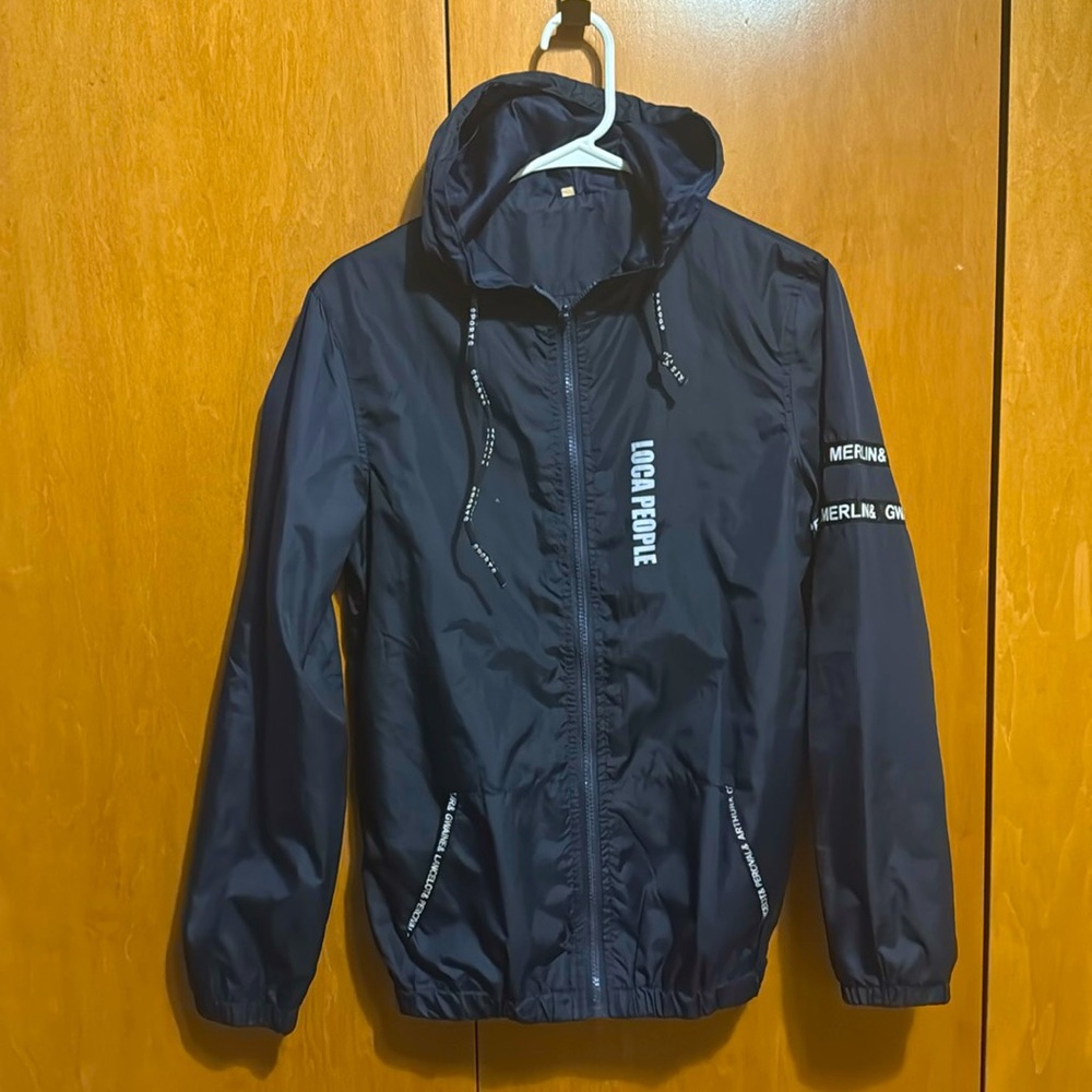 Loca People Zippered Navy Windbreaker Jacket